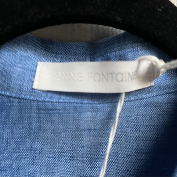 NWT Anne Fontaine Citron Blue Linen floral Appliqué Button down Shirt - Picture 5 of 8